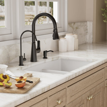 32-1/2" Undermount Double Offset Bowl Quartz Composite Kitchen Sink Kit In White