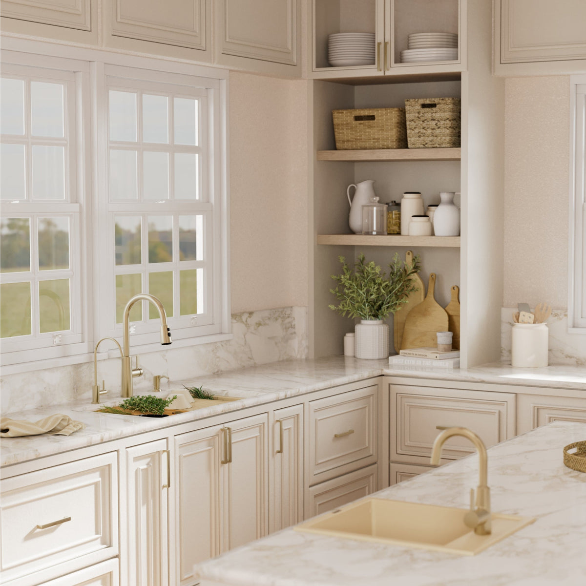 32" Undermount Single Bowl Quartz Kitchen Sink Kit In Bisque