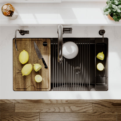 32" Undermount Single Bowl Quartz Kitchen Sink Kit In Black