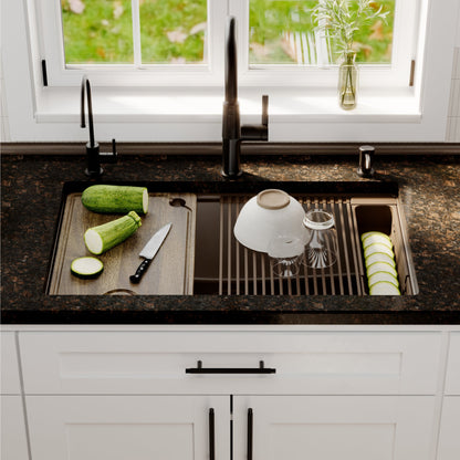 32" Undermount Single Bowl Quartz Kitchen Sink Kit In Brown