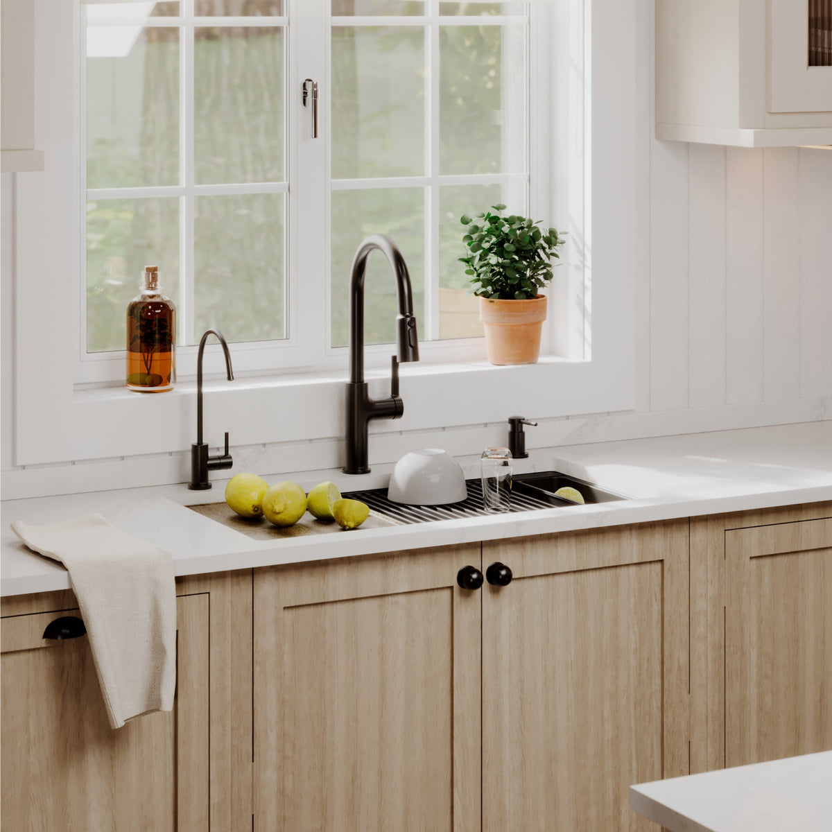 32" Undermount Double Bowl Quartz Kitchen Sink Kit In Black