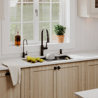 32" Undermount Double Bowl Quartz Kitchen Sink Kit In Black
