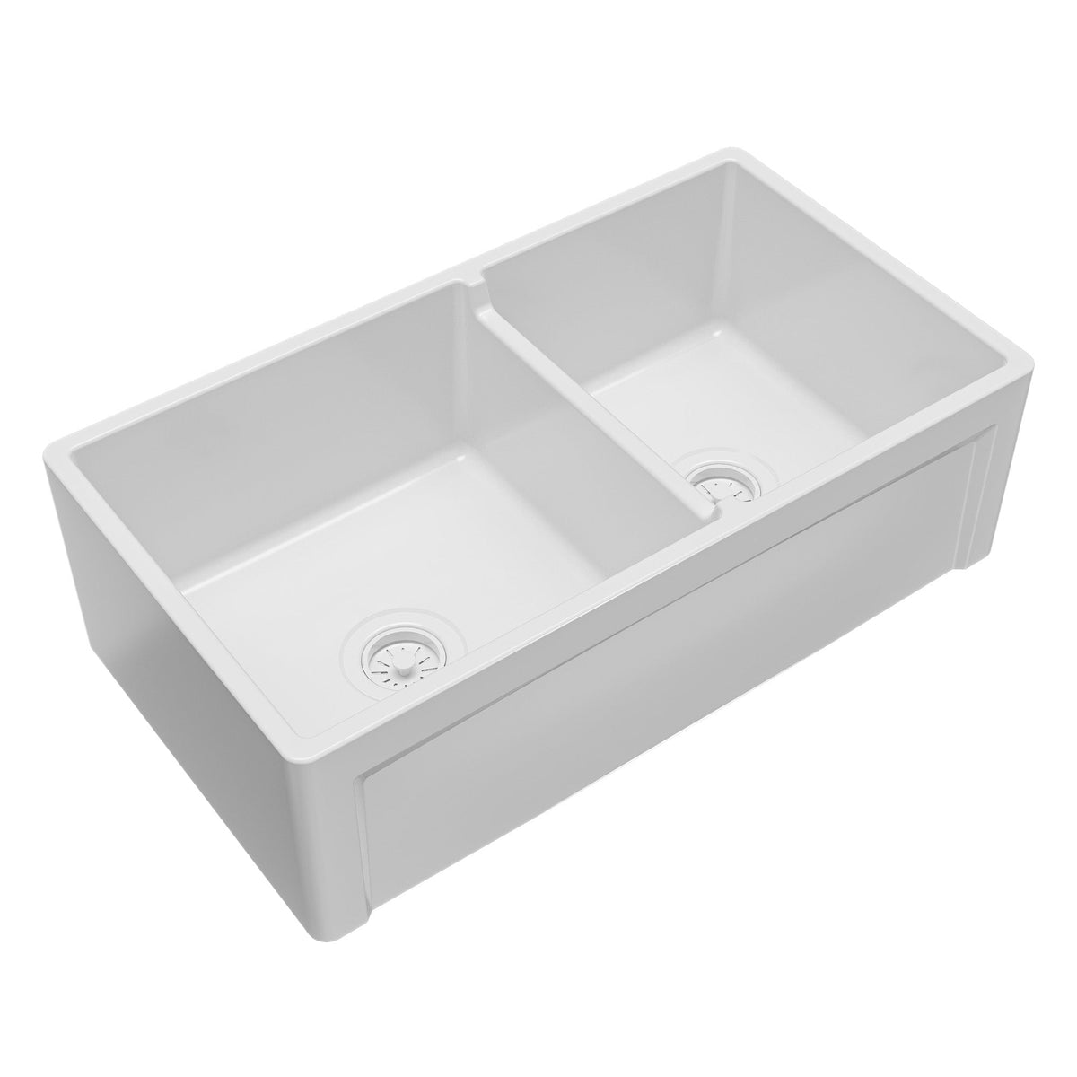Fireclay 33" Reversible Apron Front Double Bowl Kitchen Sink In White