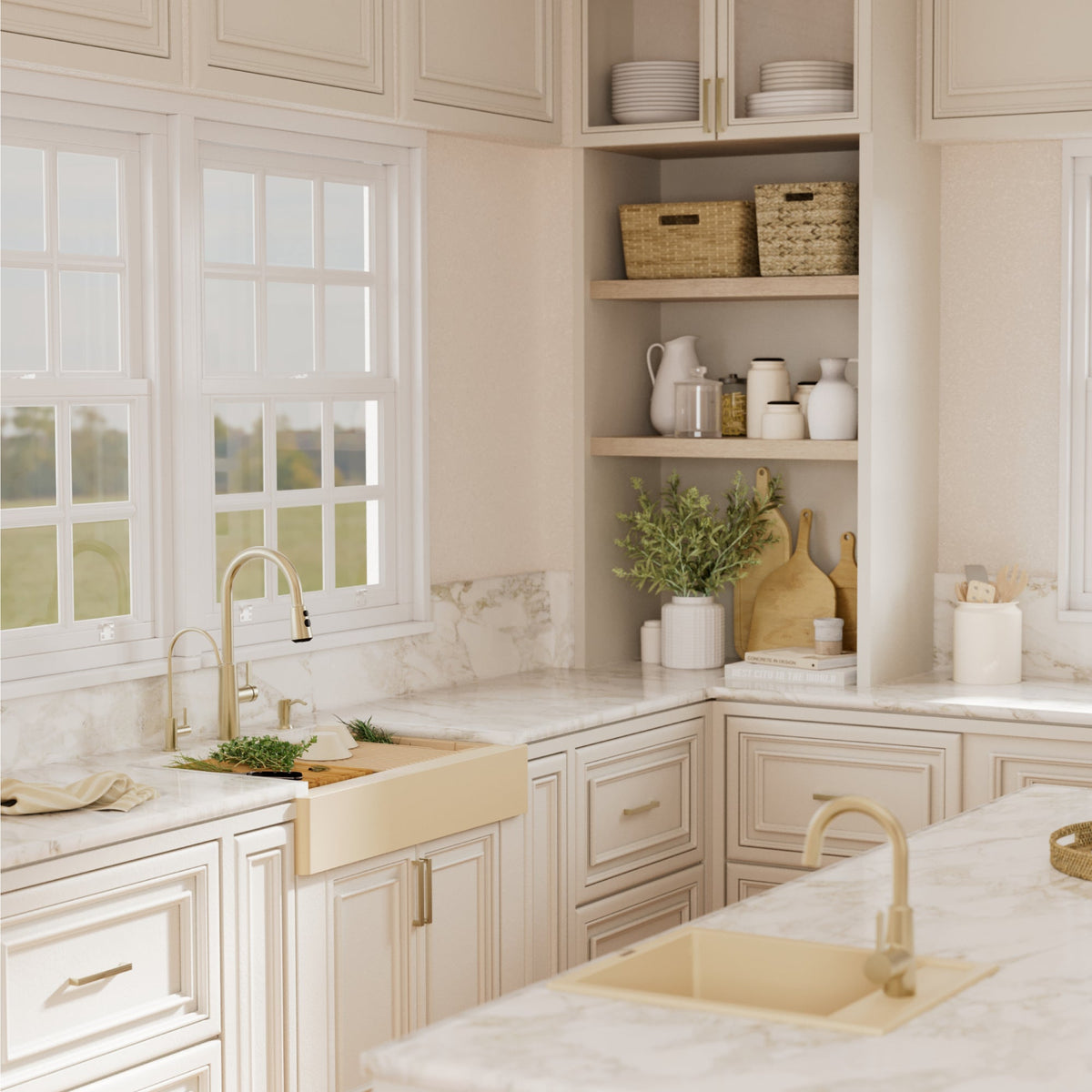 34" Apron Front Single Bowl Quartz Kitchen Sink Kit In Bisque
