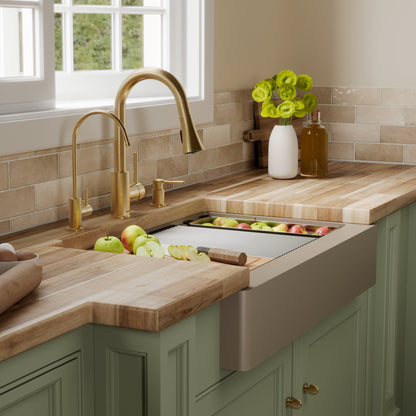 34" Retrofit Farmhouse Large Single Bowl Quartz Composite Workstation Kitchen Sink In Concrete