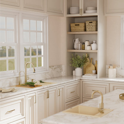 33" Top Mount Single Bowl Quartz Kitchen Sink Kit In Bisque