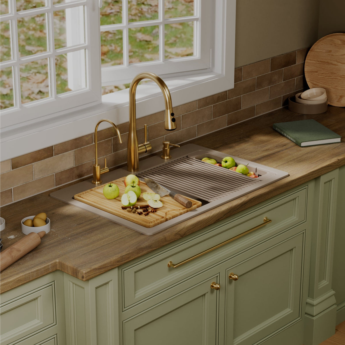 33" Top Mount Single Bowl Quartz Kitchen Sink Kit In Concrete