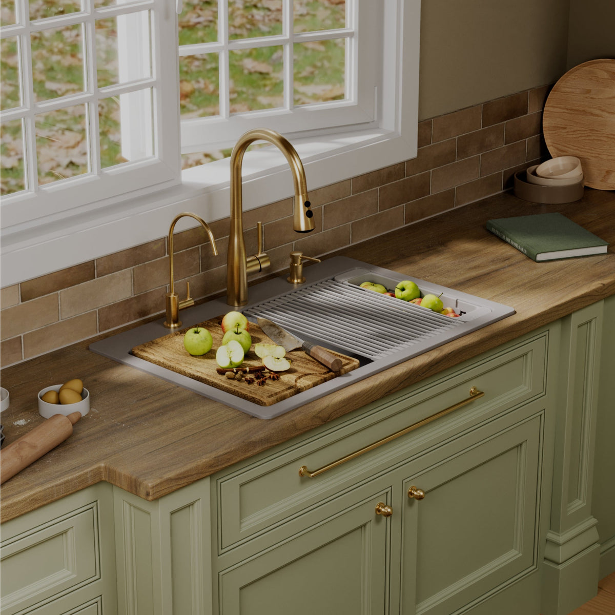 33" Top Mount Single Bowl Quartz Kitchen Sink Kit In Grey