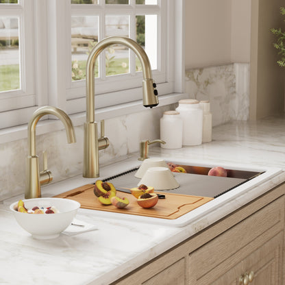33" Top Mount Large Single Bowl Quartz Composite Workstation Kitchen Sink In White