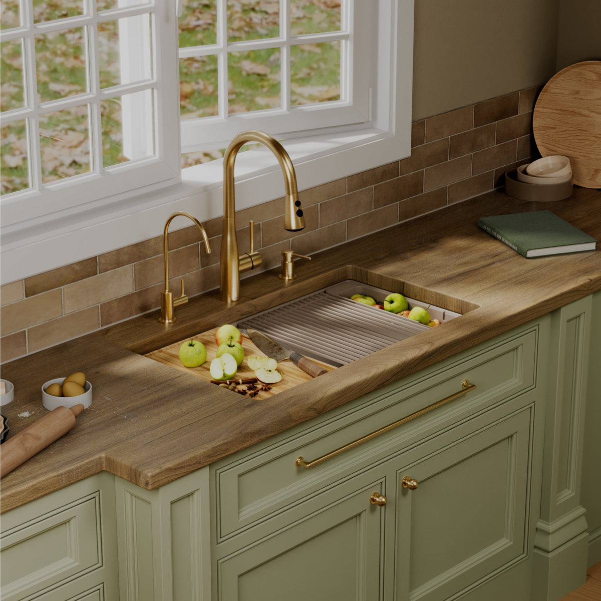 32" Undermount Single Bowl Quartz Kitchen Sink Kit In Concrete