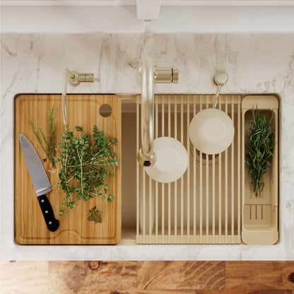 32" Undermount Double Bowl Quartz Kitchen Sink Kit In Bisque