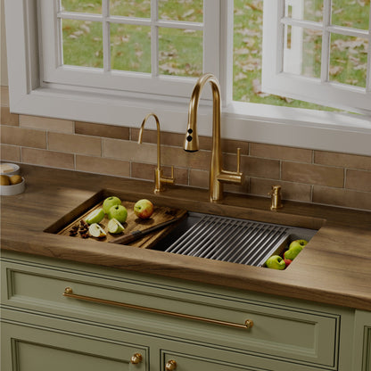 32" Undermount Double Bowl Quartz Kitchen Sink Kit In Grey