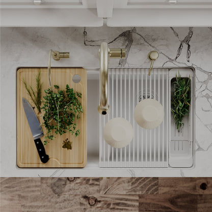 32" Undermount Double Bowl Quartz Kitchen Sink Kit In White