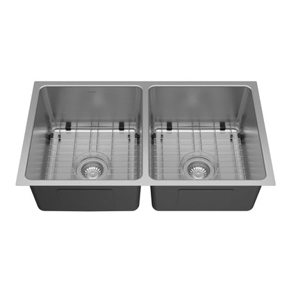 Lansen 32" Undermount 18 Gauge Double Equal Bowl Stainless Steel Sink with Accessories
