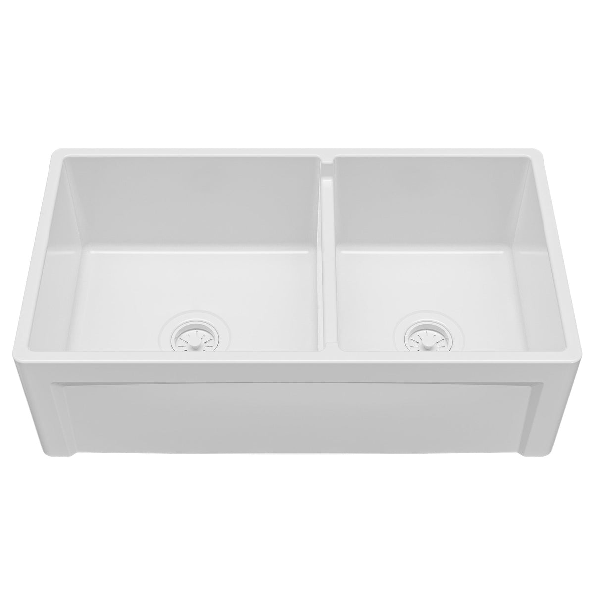 Fireclay 33" Reversible Apron Front Double Bowl Kitchen Sink In White