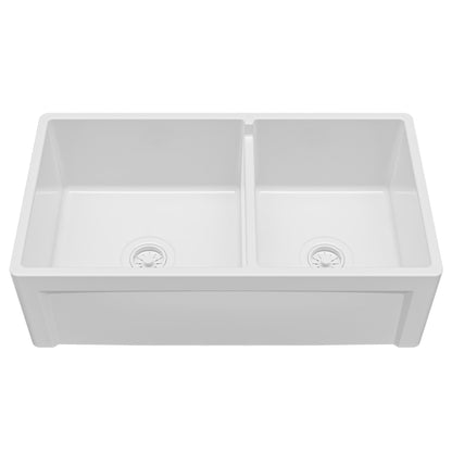 Fireclay 33" Reversible Apron Front Double Bowl Kitchen Sink In White