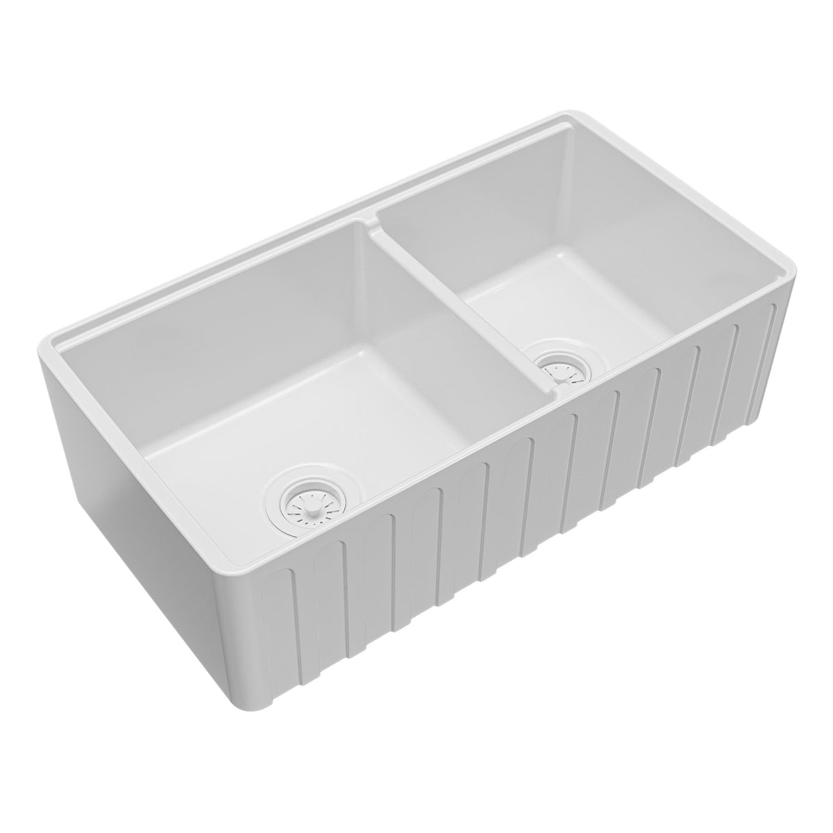 Fireclay 33" Reversible Apron Front Double Bowl Workstation Kitchen Sink In White