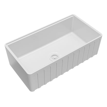 Fireclay 33" Reversible Apron Front Single Bowl Workstation Kitchen Sink In White
