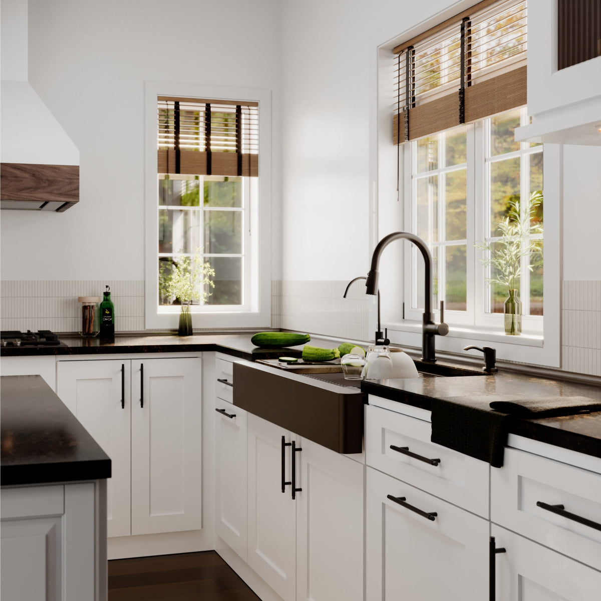 34" Apron Front Single Bowl Quartz Kitchen Sink Kit In Brown