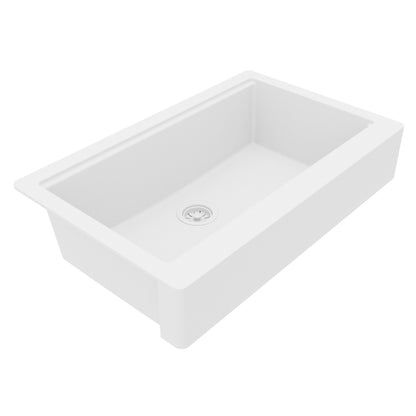 34" Apron Front Single Bowl Quartz Kitchen Sink Kit In White