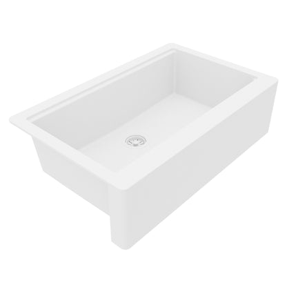 34" Deep Apron Front Single Bowl Quartz Kitchen Sink Kit In White