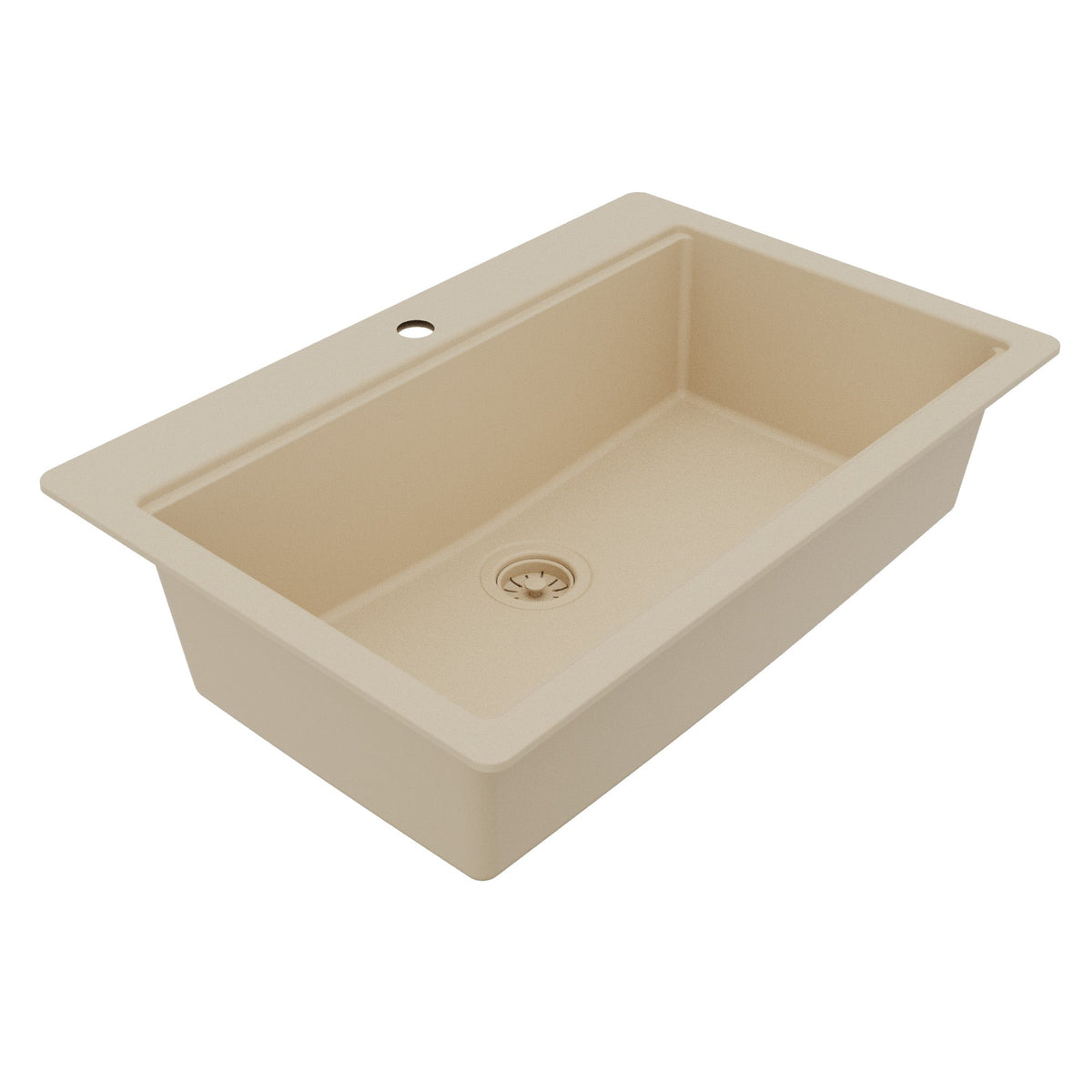 33" Top Mount Single Bowl Quartz Kitchen Sink Kit In Bisque