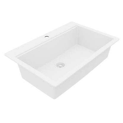 33" Top Mount Single Bowl Quartz Kitchen Sink Kit In White
