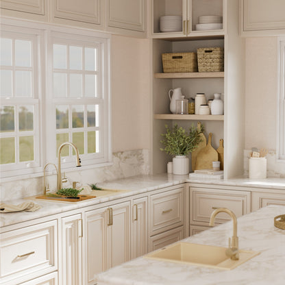 33" Top Mount Double Bowl Quartz Kitchen Sink Kit In Bisque