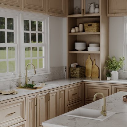 33" Top Mount Double Bowl Quartz Kitchen Sink Kit In White