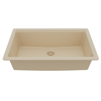32" Undermount Single Bowl Quartz Kitchen Sink Kit In Bisque