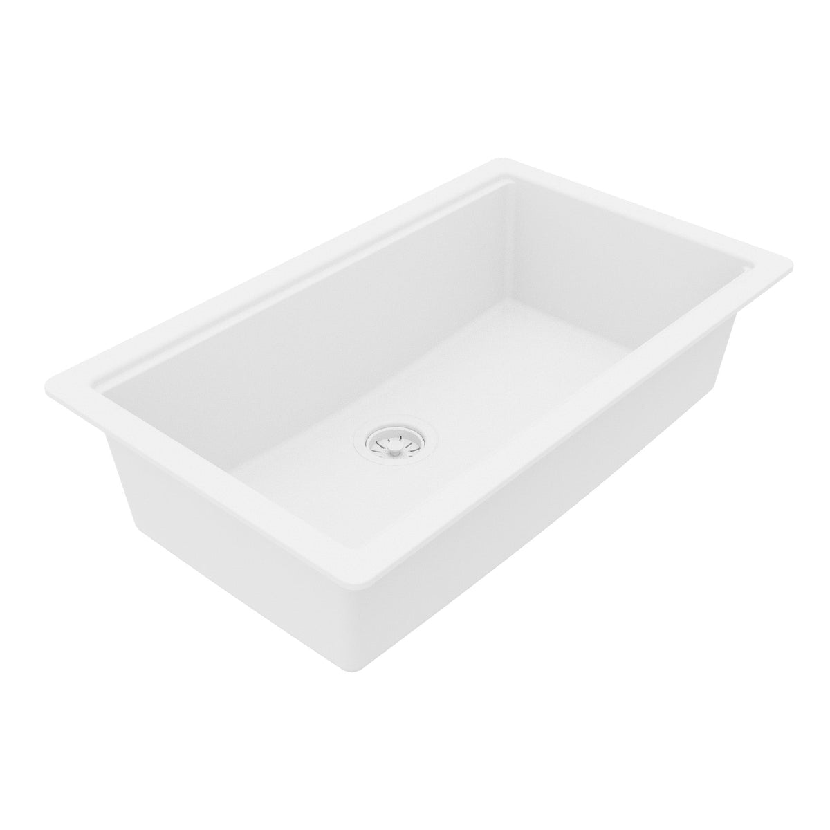 32" Undermount Single Bowl Quartz Kitchen Sink Kit In White