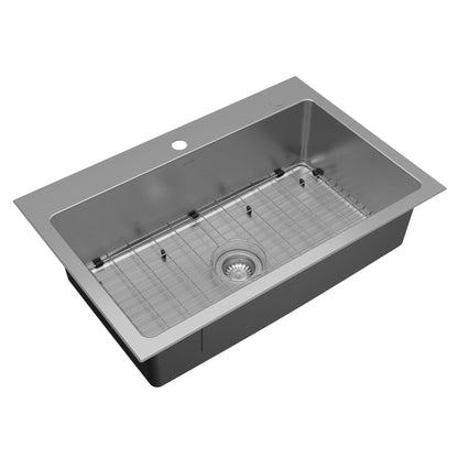 Lansen 33" Top Mount 18 Gauge Single Bowl Stainless Steel Sink with Accessories