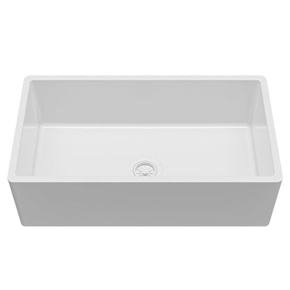 Fireclay 33" Reversible Apron Front Single Bowl Kitchen Sink In White