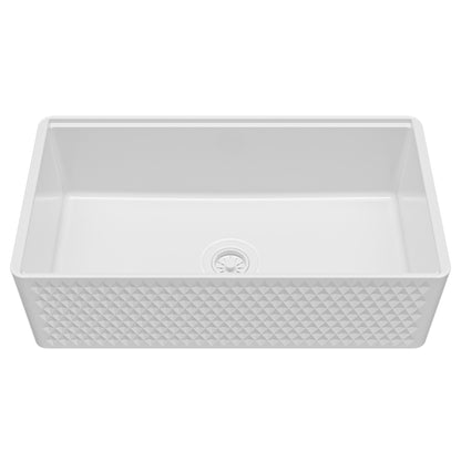 Fireclay 33" Reversible Apron Front Single Bowl Workstation Kitchen Sink In White