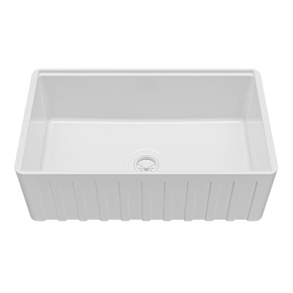 Fireclay 30" Reversible Apron Front Single Bowl Workstation Kitchen Sink In White