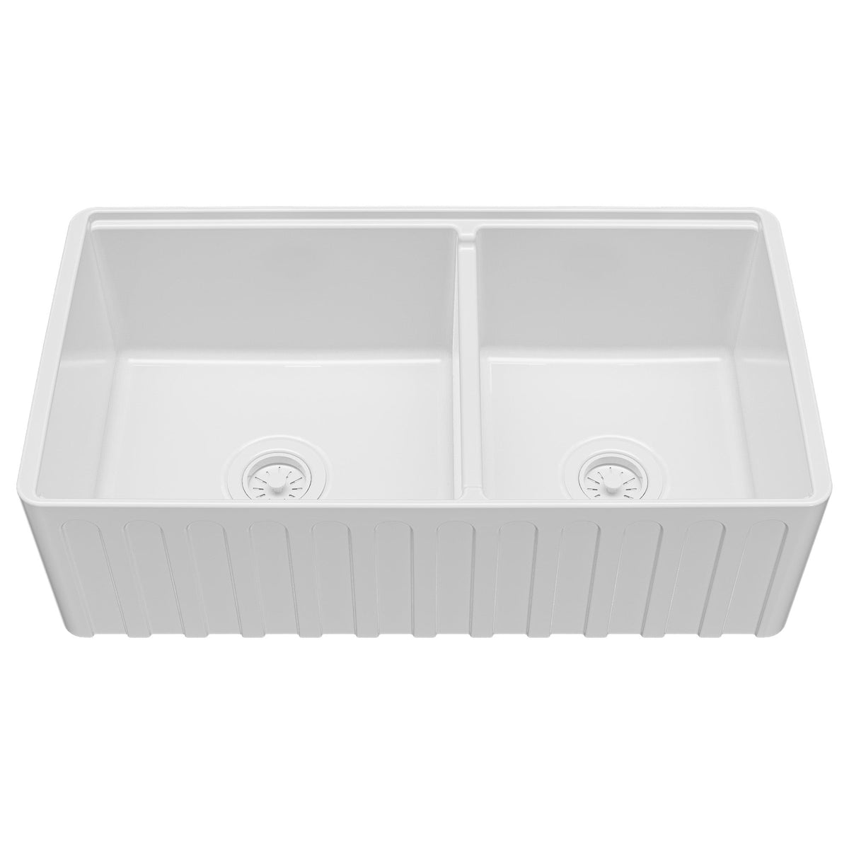 Fireclay 33" Reversible Apron Front Double Bowl Workstation Kitchen Sink In White