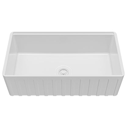 Fireclay 33" Reversible Apron Front Single Bowl Workstation Kitchen Sink In White
