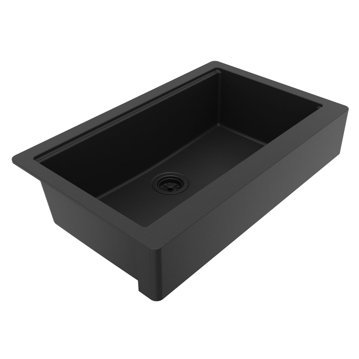 34" Apron Front Single Bowl Quartz Kitchen Sink Kit In Black