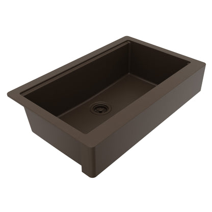 34" Apron Front Single Bowl Quartz Kitchen Sink Kit In Brown