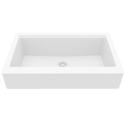 34" Apron Front Single Bowl Quartz Kitchen Sink Kit In White
