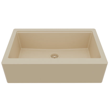 34" Deep Apron Front Single Bowl Quartz Kitchen Sink Kit In Bisque