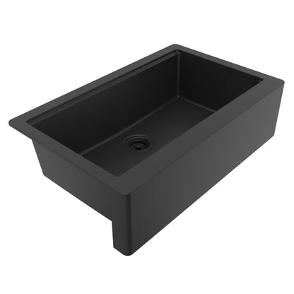 34" Deep Apron Front Single Bowl Quartz Kitchen Sink Kit In Black