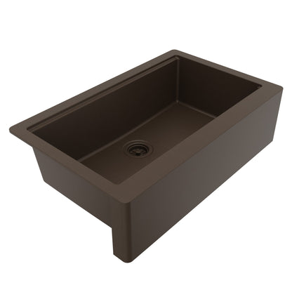 34" Deep Apron Front Single Bowl Quartz Kitchen Sink Kit In Brown
