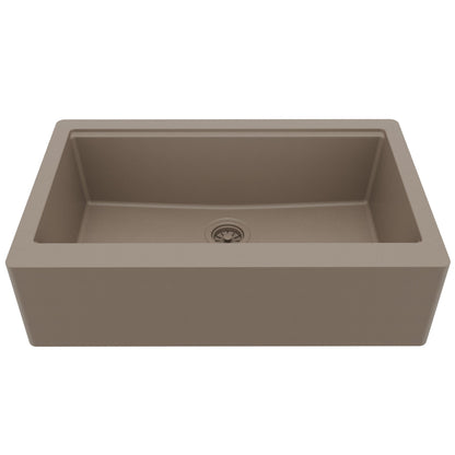 34" Deep Apron Front Single Bowl Quartz Kitchen Sink Kit In Concrete