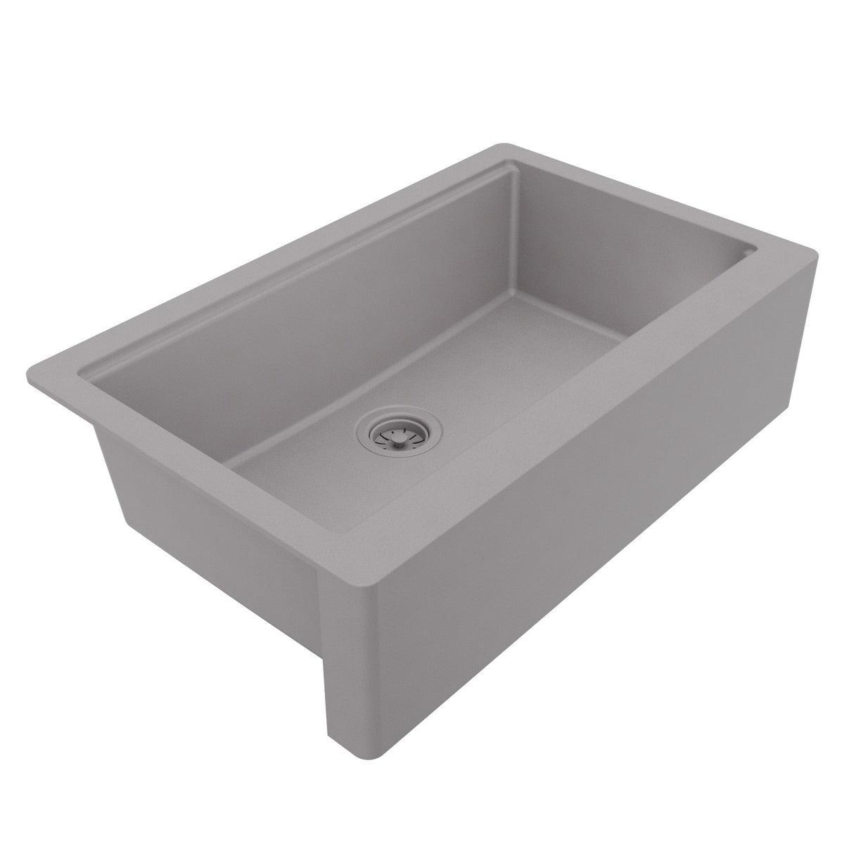 34" Deep Apron Front Single Bowl Quartz Kitchen Sink Kit In Grey