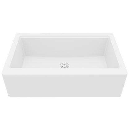 34" Deep Apron Front Single Bowl Quartz Kitchen Sink Kit In White