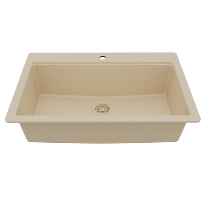 33" Top Mount Single Bowl Quartz Kitchen Sink Kit In Bisque
