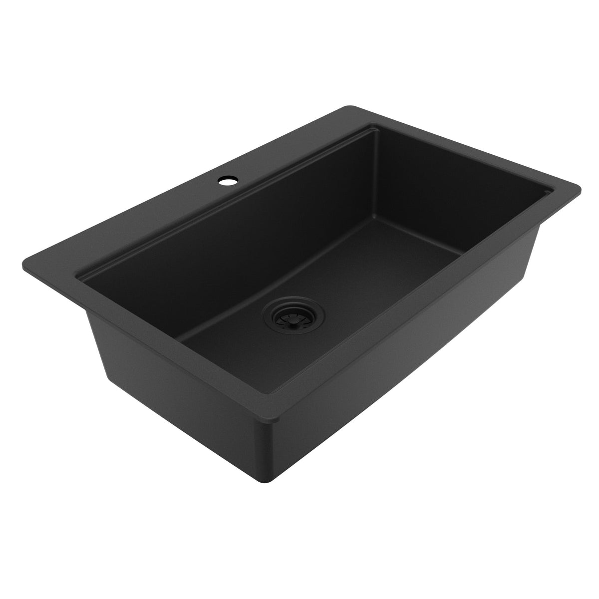 33" Top Mount Single Bowl Quartz Kitchen Sink Kit In Black