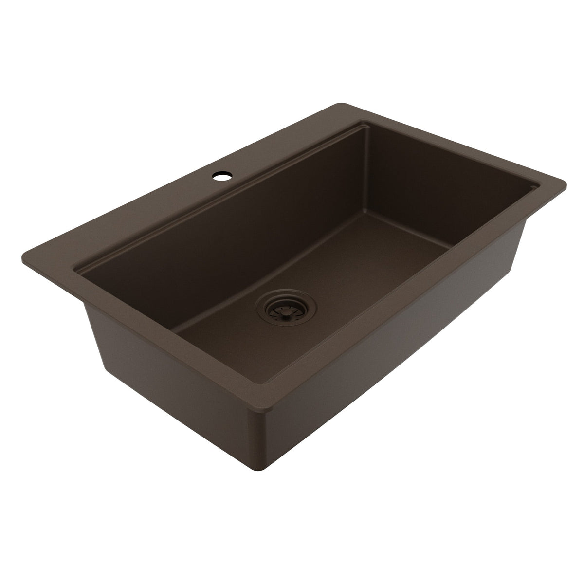 33" Top Mount Single Bowl Quartz Kitchen Sink Kit In Brown