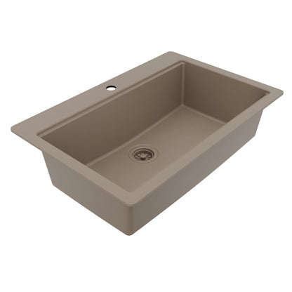 33" Top Mount Single Bowl Quartz Kitchen Sink Kit In Concrete